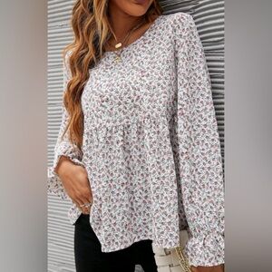 SHEIN Floral Blouse - White and Pink